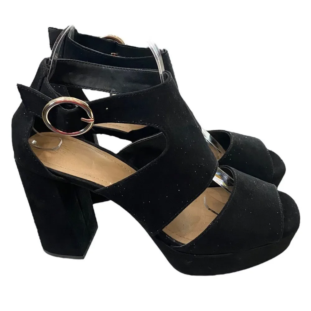 H&M Women's Black Platform Block Heel Sandals 7